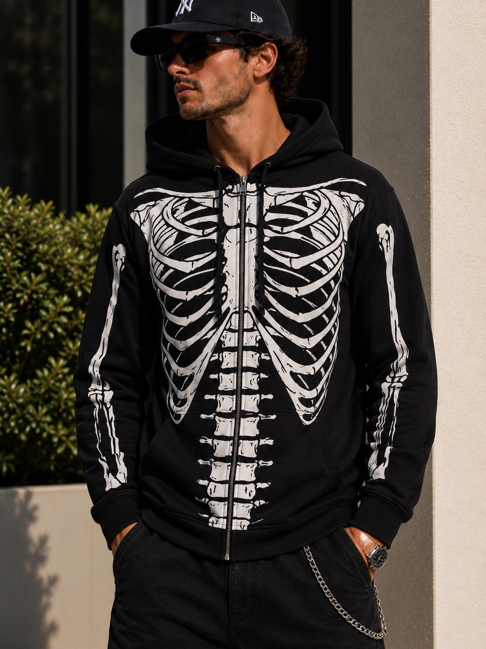 Men’s Skeleton Zip-Up Hoodie – Size Medium – Never Worn